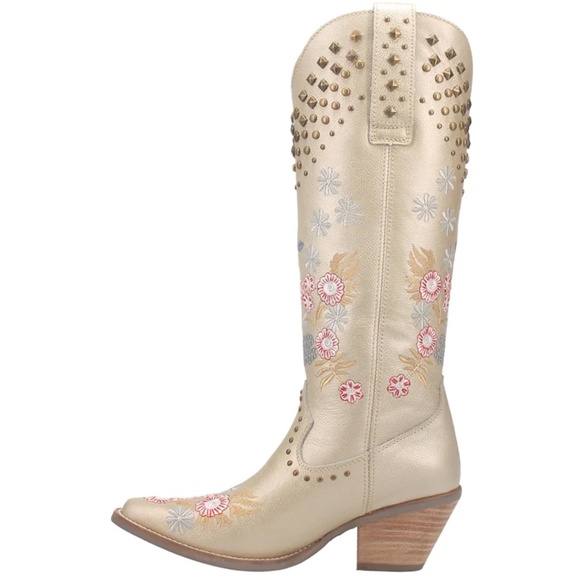Dingo Poppy Floral embroidered Metallic Studded Snip Toe Cowboy Boots DI 732 - Picture 3 of 8